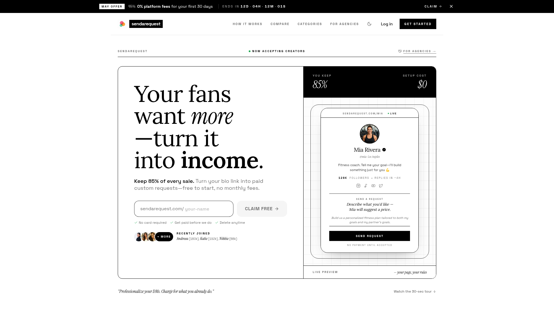 sendarequest.com screenshot
