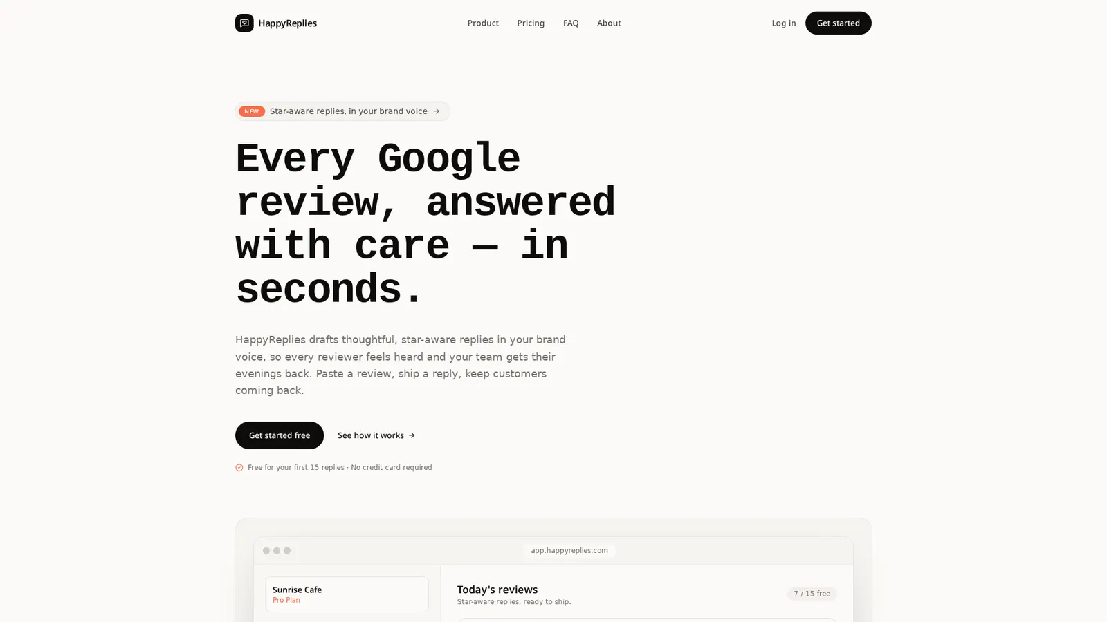 HappyReplies — live site screenshot