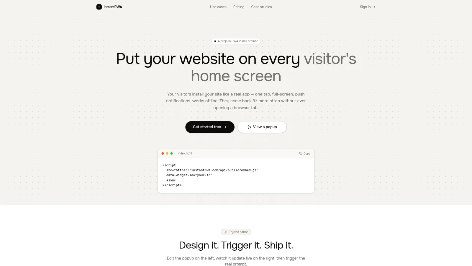 Instant PWA — live site screenshot