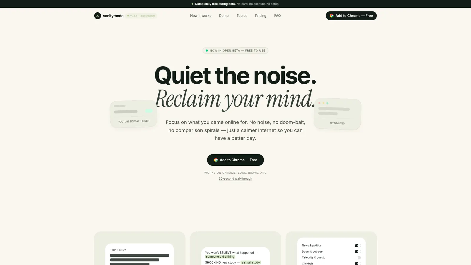 Sanity Mode — live site screenshot